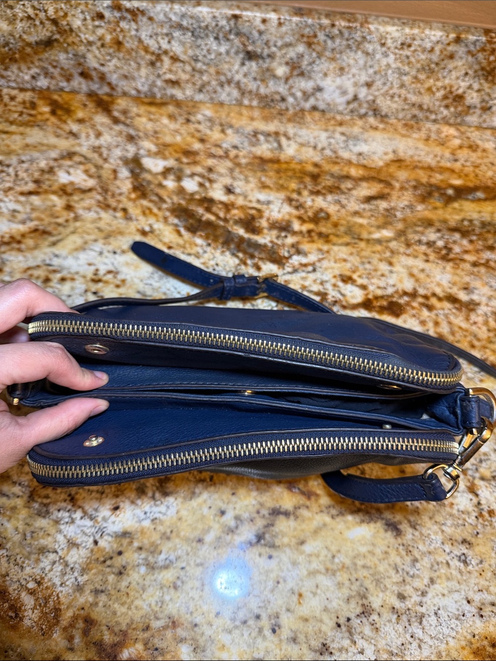 Michael Kors Dark Blue Leather Crossbody with Gold Hardware - Picture 5 of 11